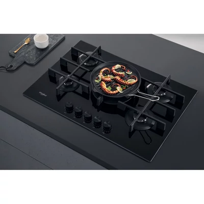 Whirlpool GOWL 728 NB beépíthető gázfőzőlap, fekete üveglap, 73 cm széles