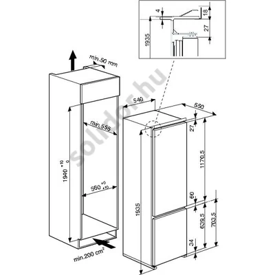 Whirlpool ART9811 SF2 SpaceMax beépíthető alulfagyasztós hűtőszekrény 194cm Stop Frost technológia