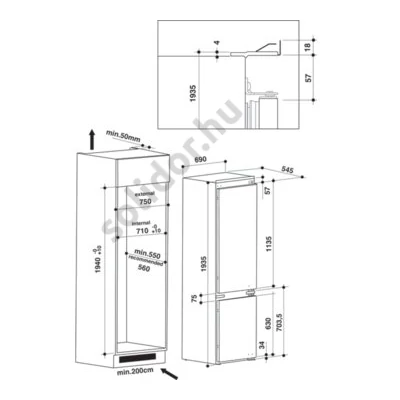 Whirlpool SP40 812 EU 2 beépíthető alulfagyasztós hűtő Stop Frost